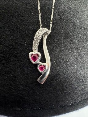 Vintage 10K 417 White Gold Natural Ruby Diamond Pendant Necklace 16"